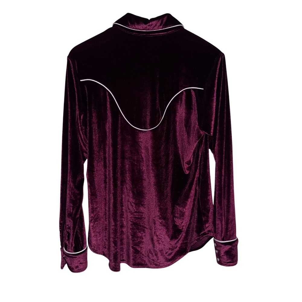 Ariat Burgundy Velvet Western Pearl Snap Shirt Womens Medium Cowgirl Rodeo Top - Picture 5 of 7